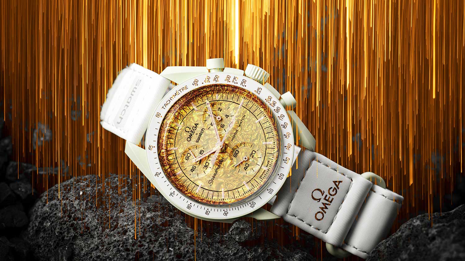 Swatch x omega mission to moon shinegold-